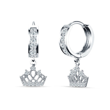 Princess Crown Hoop Earrings Cubic Zirconia 925 Sterling Silver Wholesale